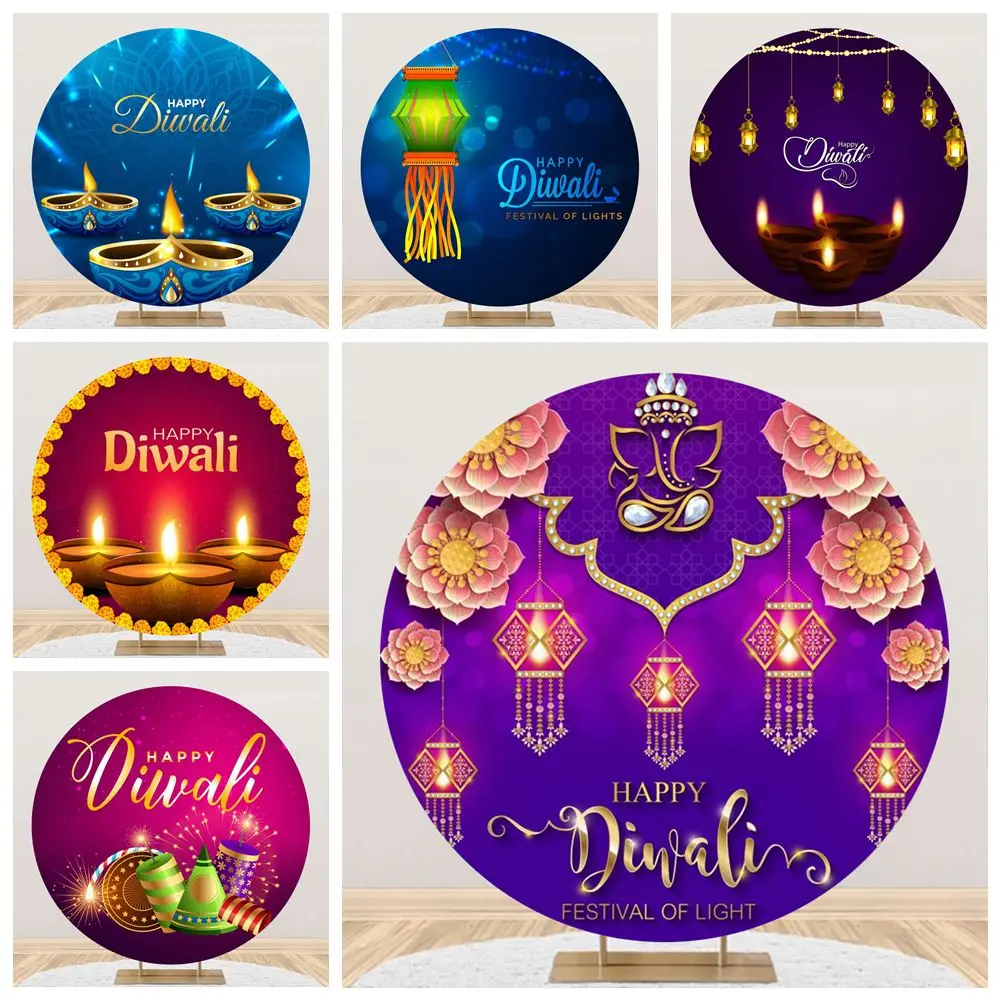 Indian Diwali Round Backdrop Cover Candlestick Oil Lamp Family Party Portrait Circle Photography Background Photo Studio Props