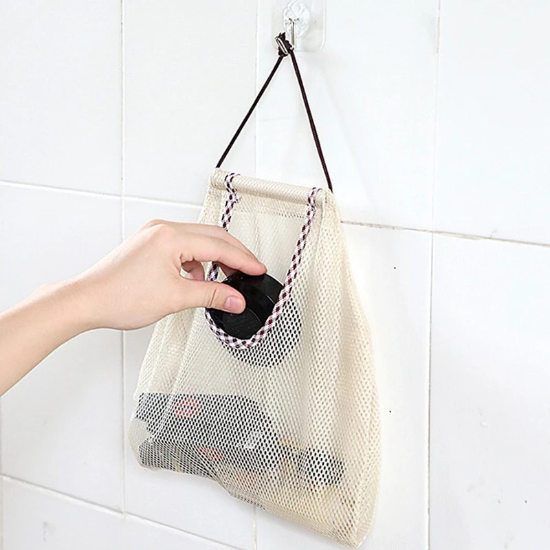 1pc Household Hanging Beige Onion and Garlic Storage Bag, Fruit Wall Mesh Bag, Kitchen Vegetable Storage Mesh Bag