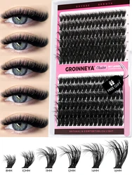 GROINNEYA Cluster Lashes Kit Fluffy Thick Eyelash Extension Kit Volume Mixed Tray Faux Mink Lashes Lash Extension Makeup