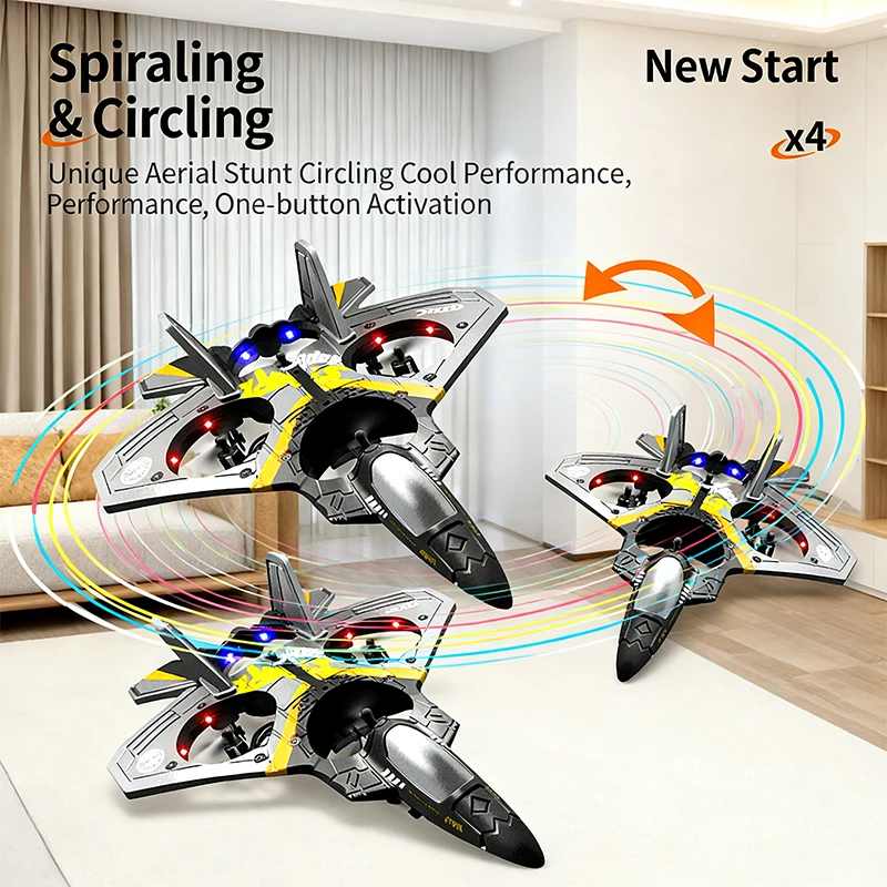 Jet da caccia telecomandato - Aereo RC da 2,4 GHz, drone aliante in schiuma con 2 batterie, giocattoli facili da volare per bambini, ragazzi, principianti