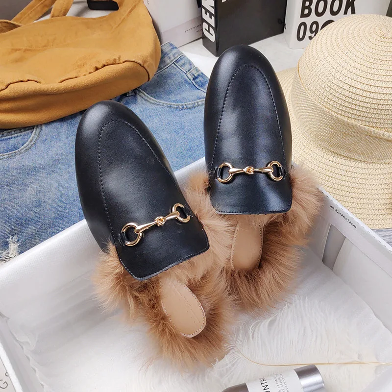 Autumn Winter Women's Velvet Warm Fur Leather Shoe Fashion Retro Casual Plush Flat-bottomed Women's Loafers Zapatos Mujer