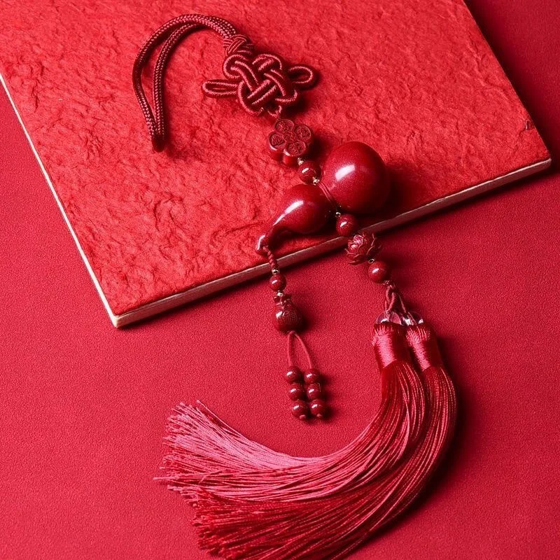 Safe lucky pendant 2024 new high-grade cinnabar red tassel big gourd car hanging low content Bagbag