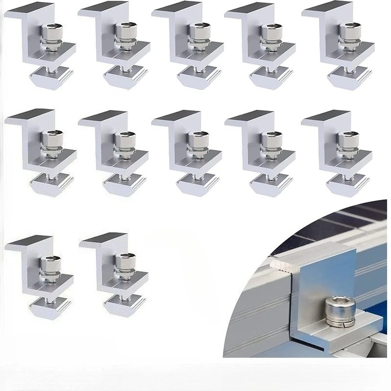 

12Pcs Solar Panel End Clamp,Mounting Z Bracket Mid Clamps Aluminum Rail End Clamps Clips, Install Hardware Fasteners Accessory
