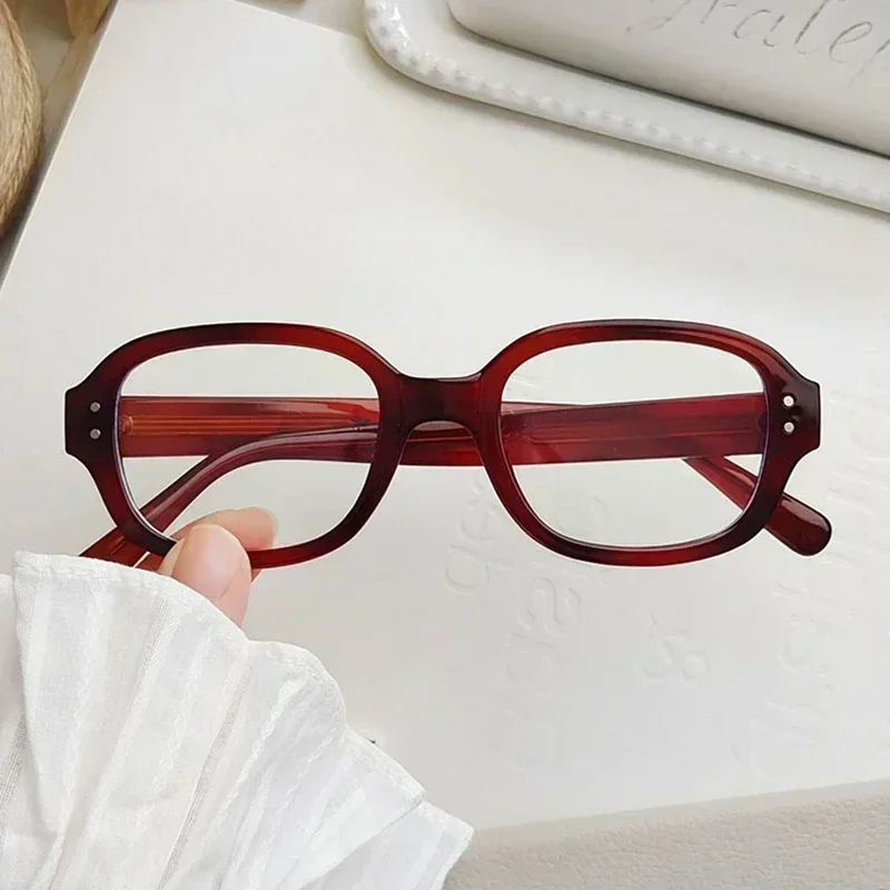 Retro Square Oval Frame Anti Blue Light Glasses Red Thick Frame Plain Eyes Glasses Korean Fashion Female Eye Protection Eyewear