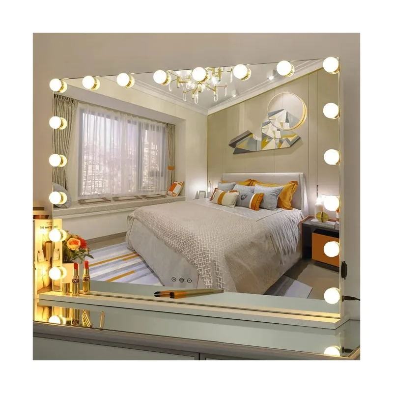 

Customized Rectangle Vanity Mirror with Lights Large Lighted Makeup Mirror with 18 LED Bulbs Hollywood Vanity Makeup Mirror