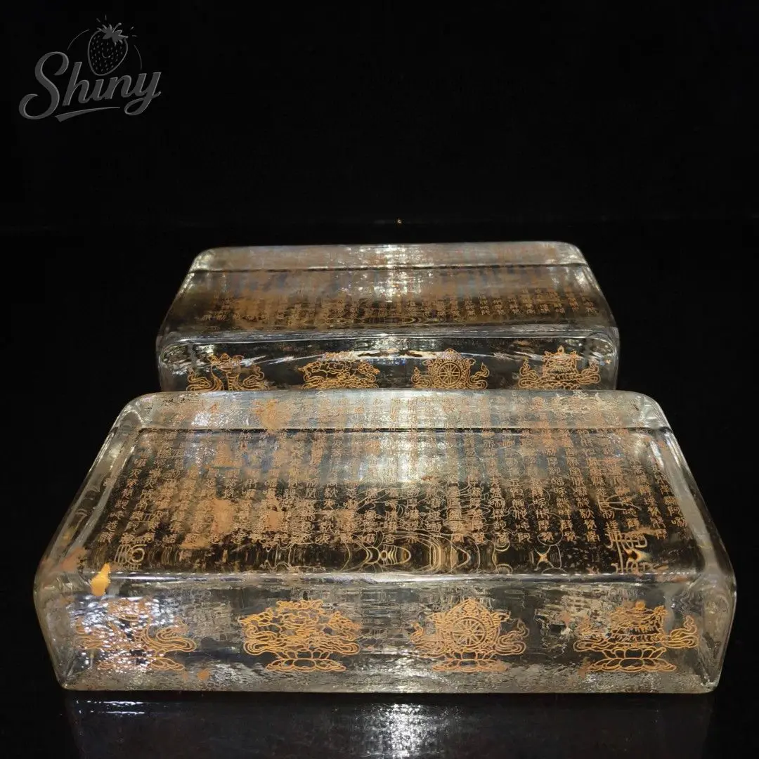 

1pcs Antiques China Tibetan Buddhism Eight Auspicious Symbols Crystal Brick Carved Buddhist Scriptures Religious Decorations