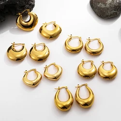 Fashion Gold Plated Stainless Steel Chunky Hoop Earrings for Women Smooth Metal Hollow Lightweight Circle Earrings Jewelry Gift