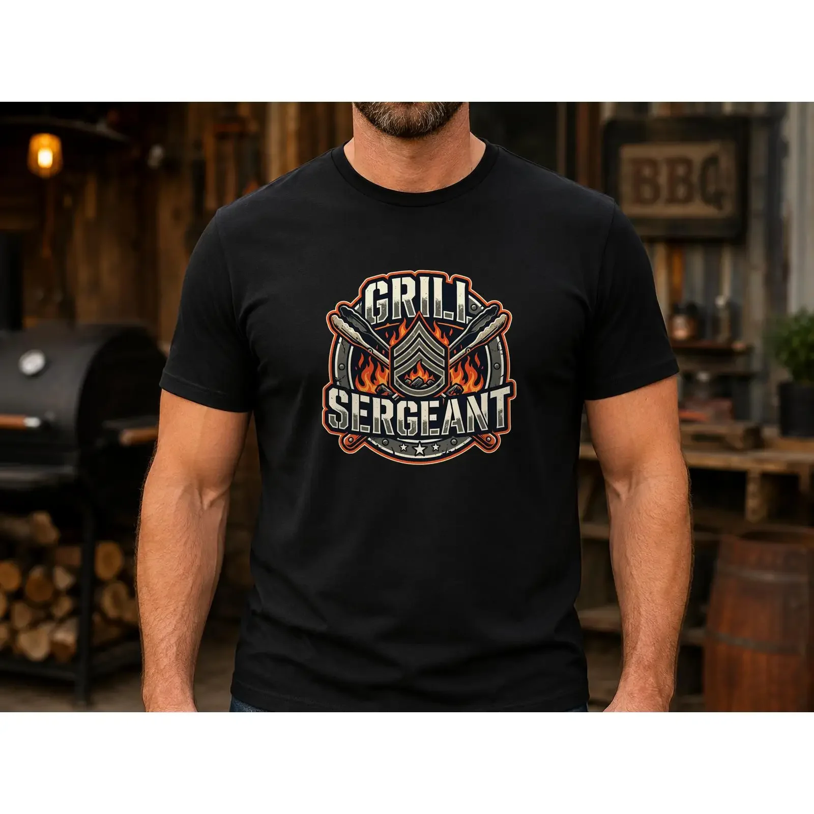 Grill Sergeant T Shirt funny BBQ for masters dads smoker fans gift men vintage Washed Soft Stylish Unisex Casual graphic homme