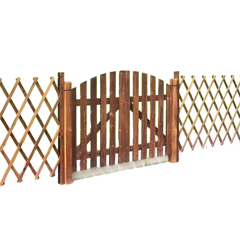 Carbonized anticorrosive wood fence Garden door fence  Outdoor courtyard fence Yard  guardrail Double opening wooden