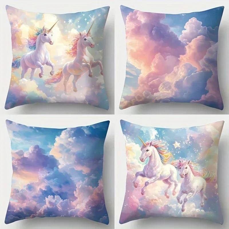 Dreamy Unicorn and Rainbow Cloud Throw Pillow Covers for Sofa Home Decor Aesthetic Fantasy Art18x18 inch