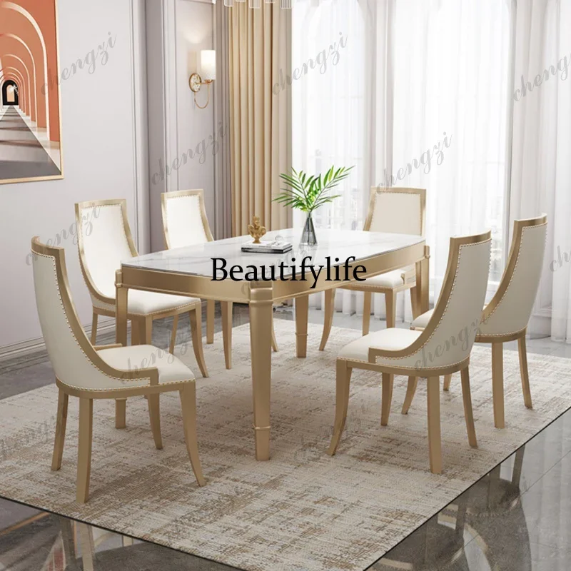 Beautiful  Nordic Light luxury Slate Dining Tables Oval Design Gold Luxury Dining Tables Living Room Kitchen Furniture