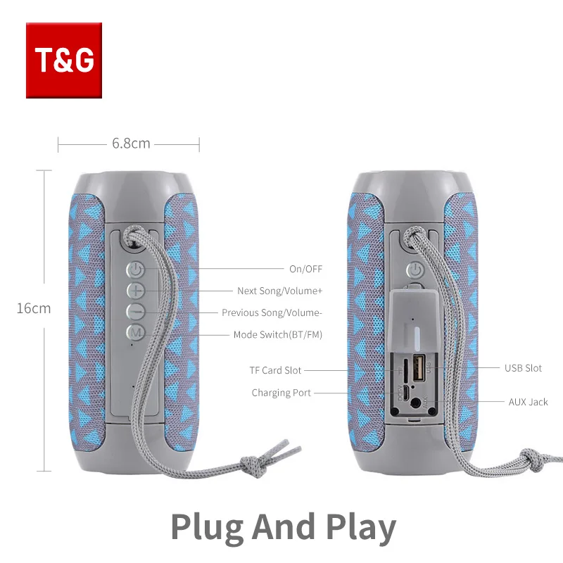 TG117 블루투스 스피커 휴대용 진정한 무선 사운드 박스 방수 라우드 스피커 야외 스테레오 서라운드 지원 TF 라디오