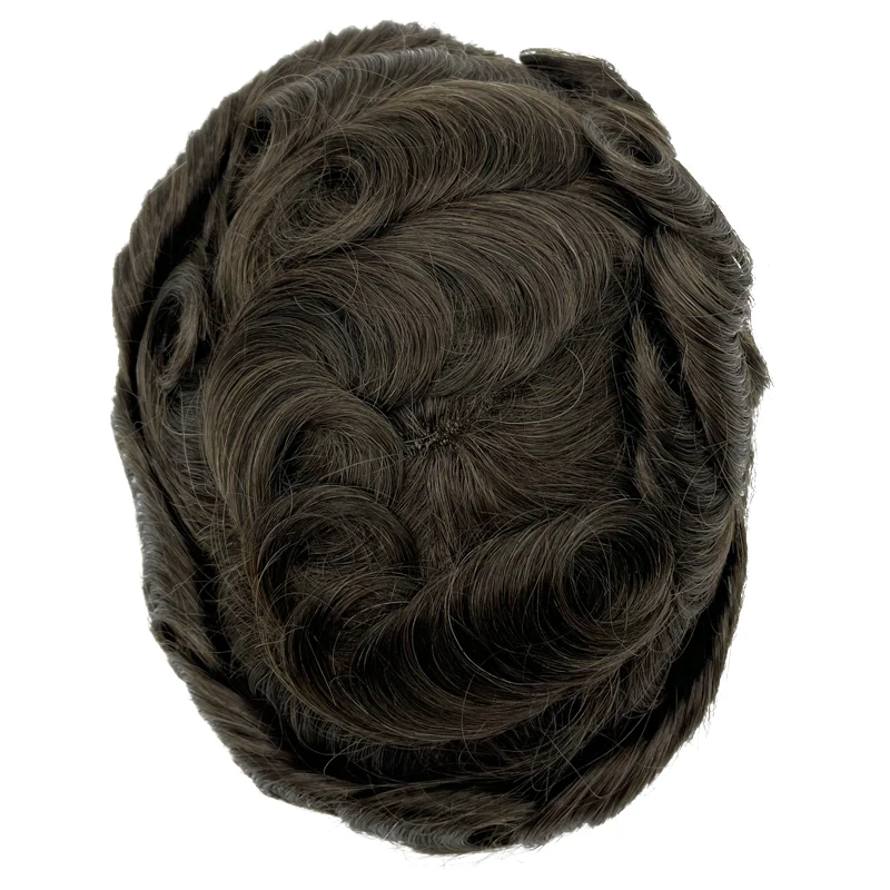 Peruca Dianteira Mono Fina Do Laço Para Homens, sistemas De Substituição De Cabelo Humano, estoque De Cabelo, Toupee