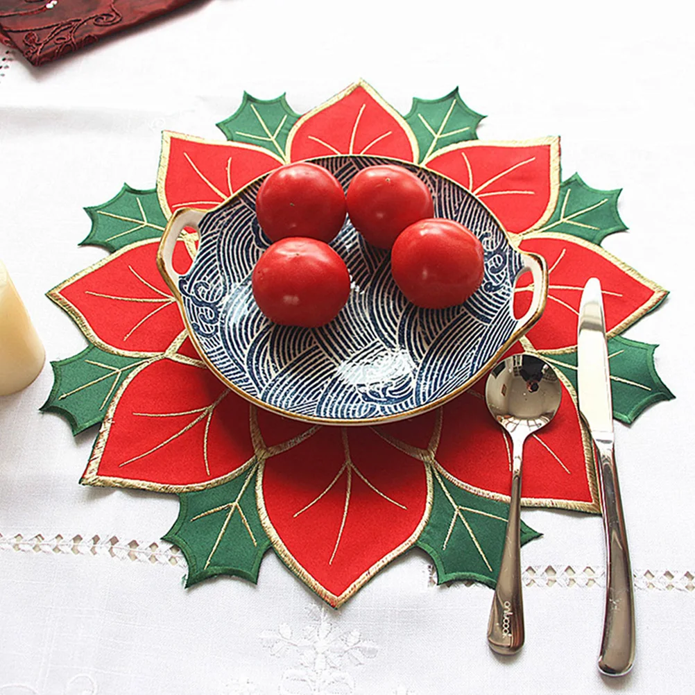 

4 Pcs Poinsettia Table Mats Place Holiday Decorative Dining Kitchen Tableware Placemat Christmasplacemats Vibrant Red