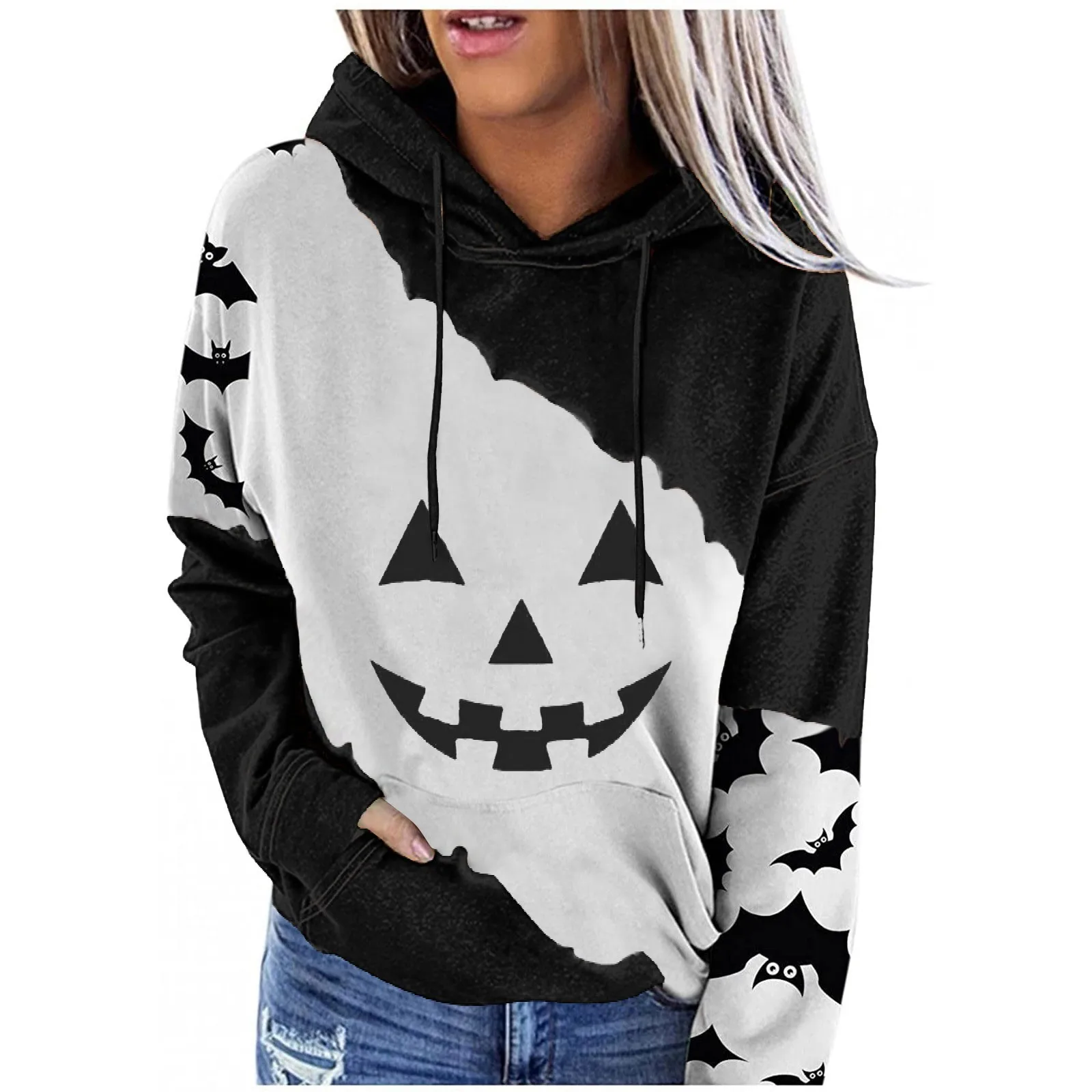 

Funny Pumpkin Print Women Halloween Sweatshirt Women Long Sleeve Autumn Hoded Tops Female Sweatshirt Casual Moletom