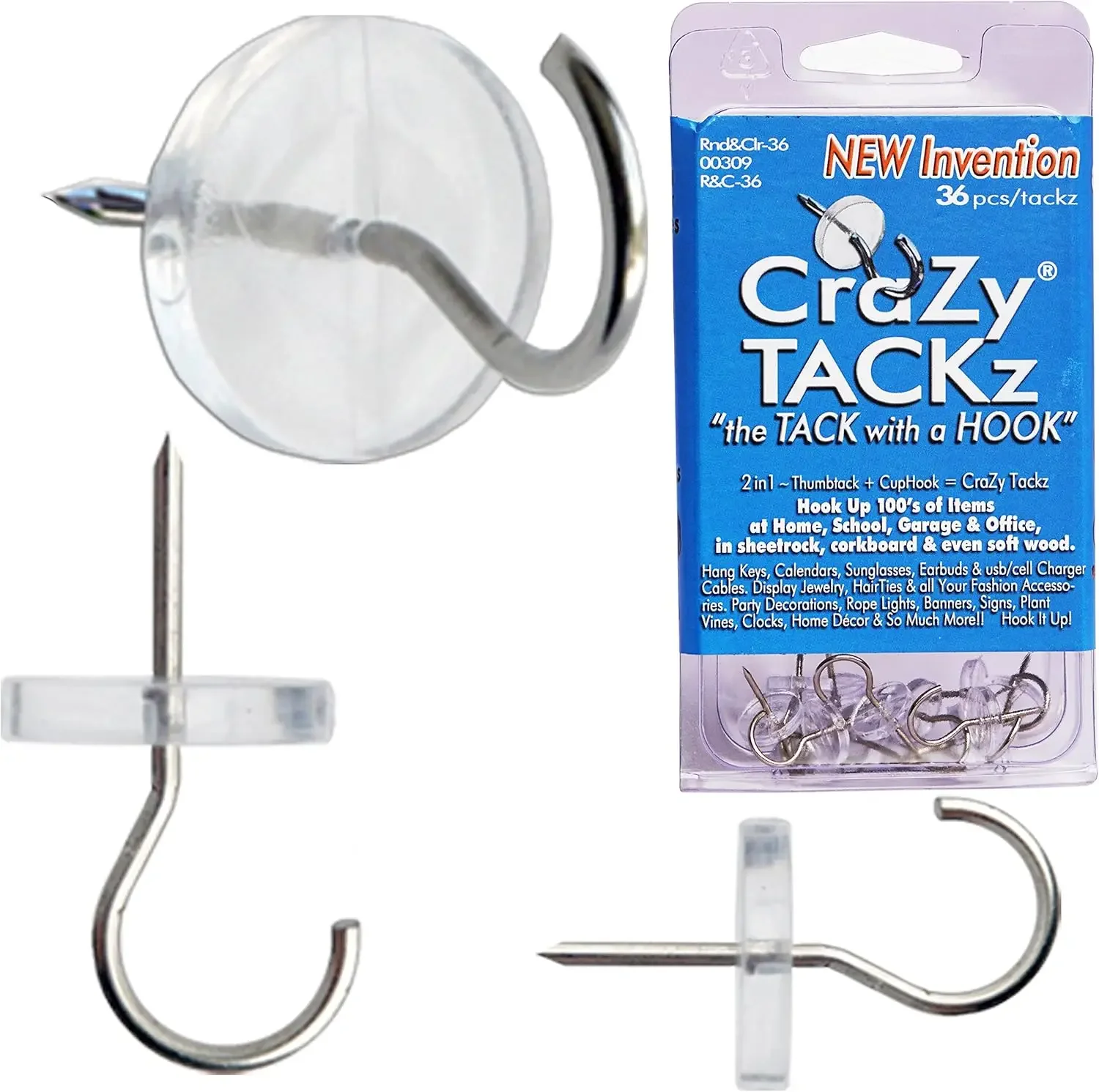 

2-In-1 Push Pin With Hook: Hang Decor, Keys, Jewelry At Home, Office, School - 96 Tacks Included