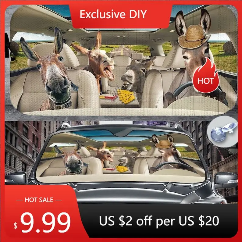 

Donkey Car Auto Sunshade, Funny Donkey Car Sunshade, Donkey Lover Car Sunshade, Gift For Him, Car Decoration ZPT062109A32