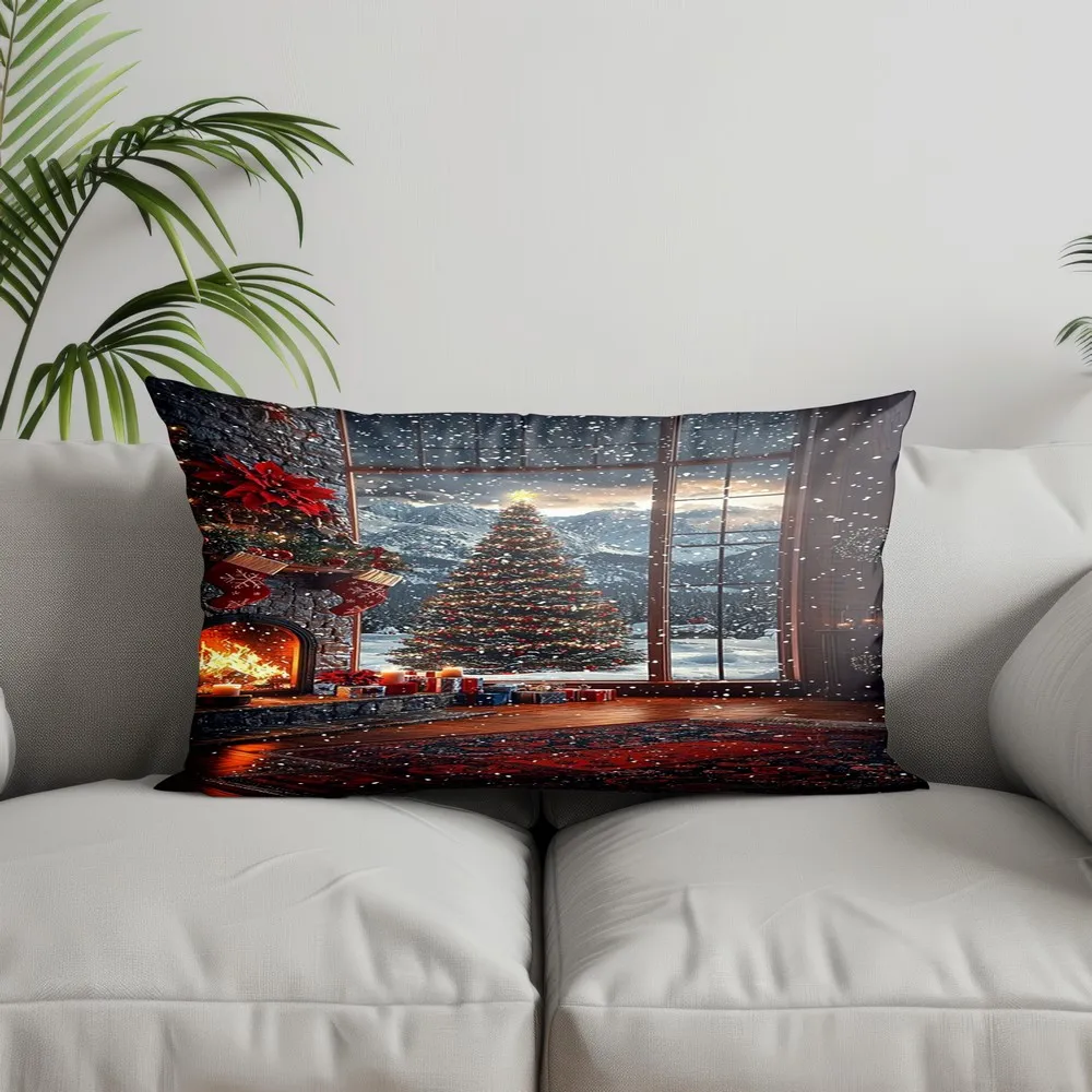 Home Decor Christmas Scenes Printed Pillowcase Suitable For Sofa Bedroom Car Pillow Cover Cushion Rectangular Back Cushion