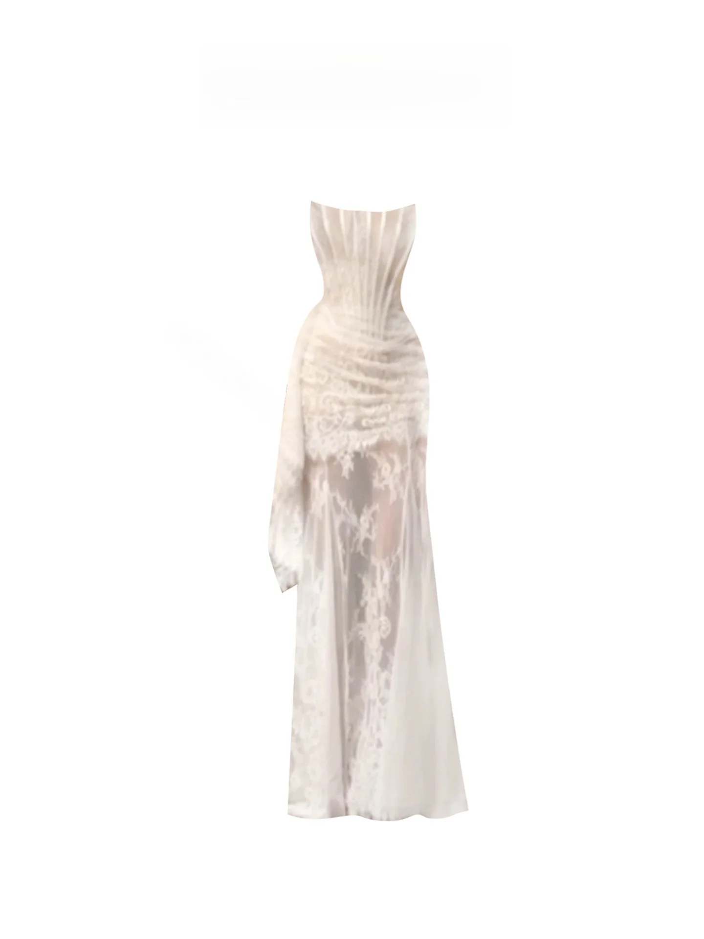 

HEZA Lace Fibone Splice Tube Dr Women's Ele Long Dr French Sle Slimming Patchwork One-oulder Full-Sve Gown