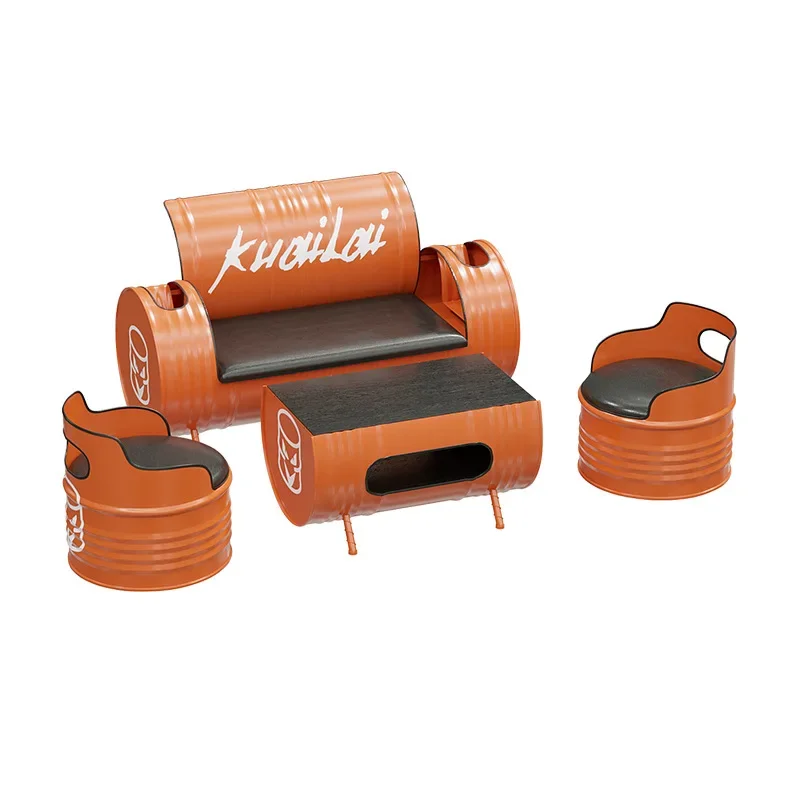 

Industrial style sofa card seat oil drum table and chair combination milk tea shop negotiation table and chair wrought iron Int