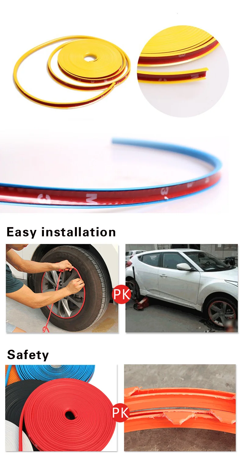 Car wheel protection wheel sticker decorative strip rim tire protection Car Wheel Rims Protectors 8M fits 4 wheels up to 22\