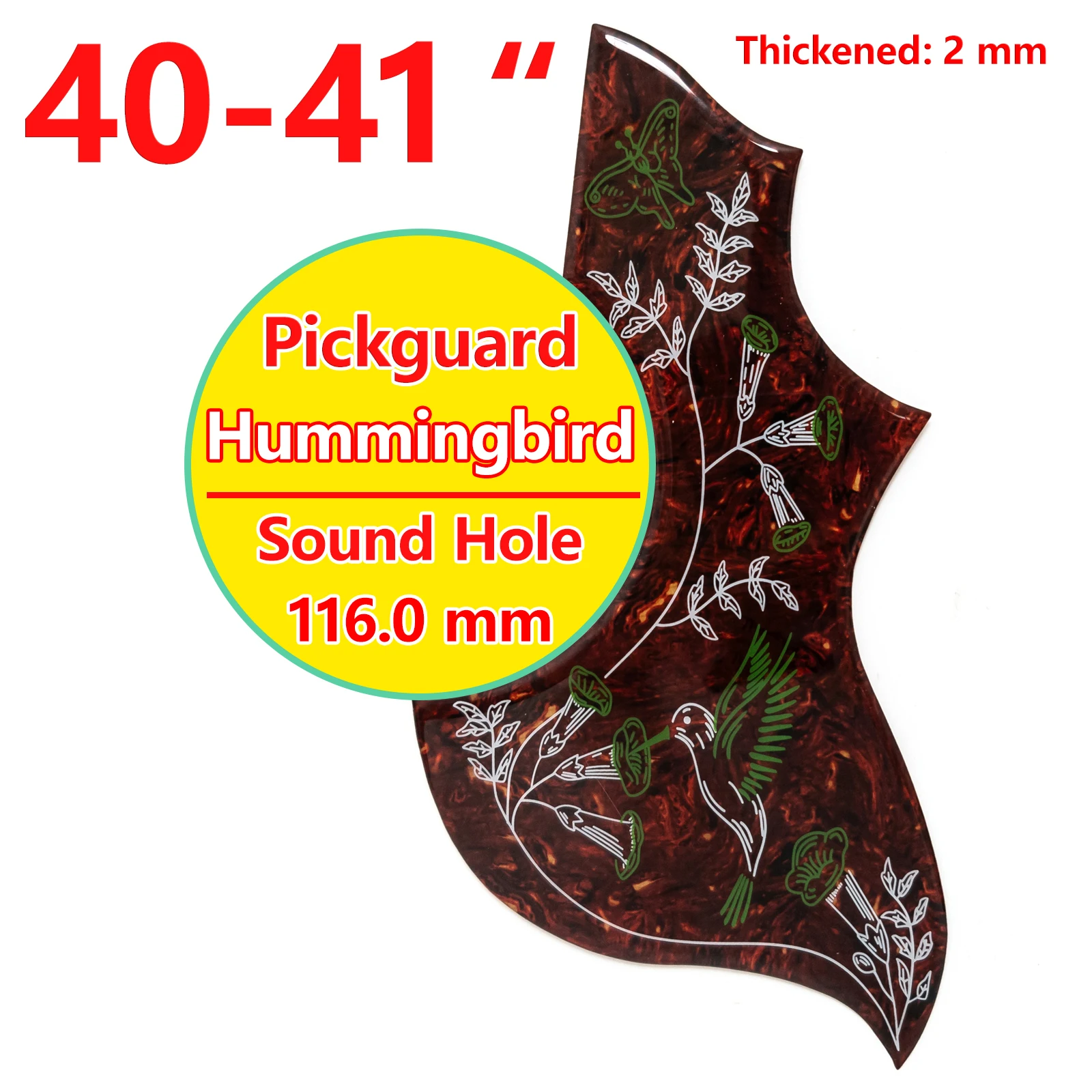 

Self-Adhesive Acoustic Guitar Pickguard with Hummingbird Pattern, Thick 2MM Scratch Plate for 40-41 Inch Guitar
