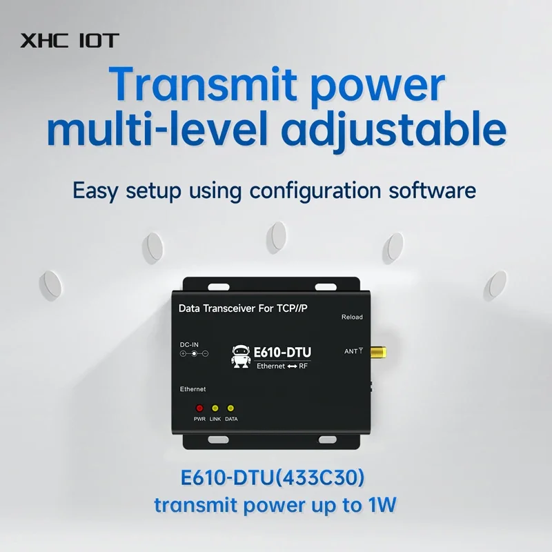 LoRa 산업용 그레이지 무선 디지털 라디오 이더넷 게이트웨이, XHCIOT E610-DTU(433C30)E MQTT UDP TCP HTTP, 433Mhz, 30dBm, 10km