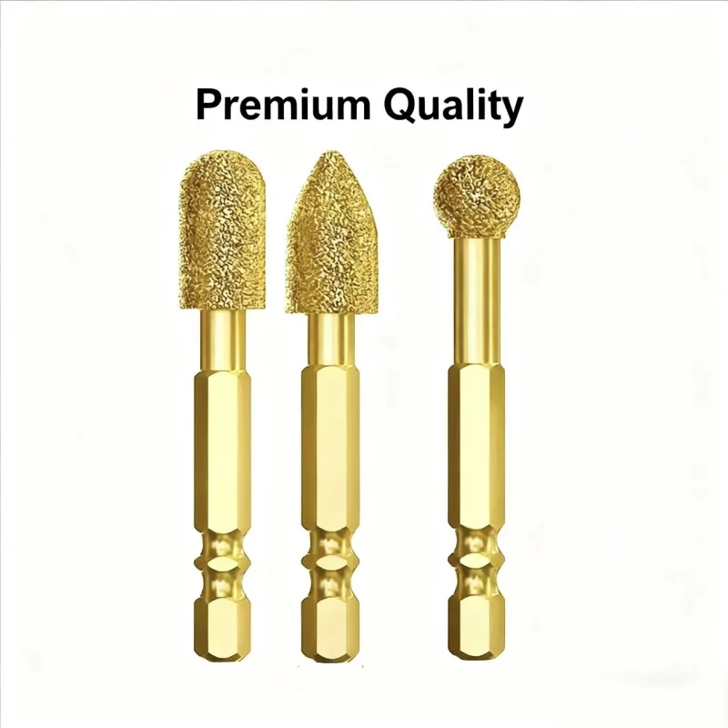 3pcs Diamond Grinding Head Tile Rotary File Polishing Head for Iron, Stainless Steel, Ceramic, Tile, Fits Drill