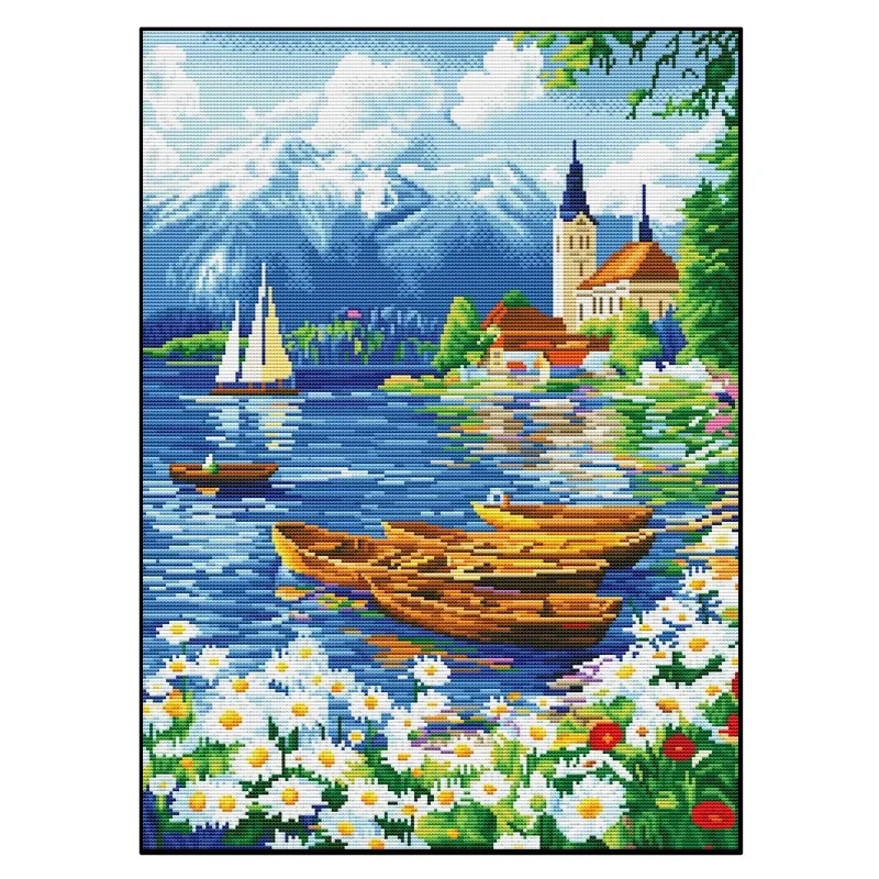 

11CT 9CT Embroidery DIY Printed Kits Cross Stitch Cotton Needlework Sets Crafts With Needles harbour