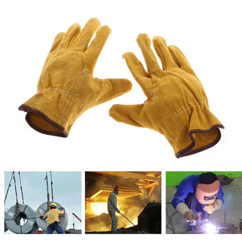 1 par guantes protectores seguridad cuero vaca soldador trabajo reparación resistente desgaste