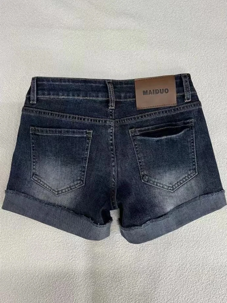 HOUZHOU Retro Denim Shorts Women Sexy Low Waist Hip Pop Washed Shorts American Vintage Distressed Harajuku Summer Jean Shorts