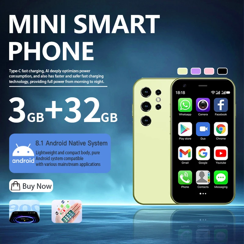 Smartphone Mini-24 3G 3+32GB Mini Android Dual SIM Dual Standby Play Store Multi Color Selection for Children and Elders