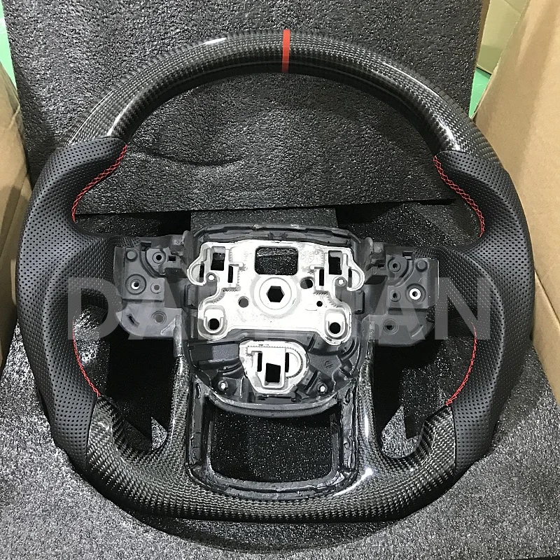 Carbon Fiber Steering Wheel For Land Rover Range Rover Sport 2014+ Flat Bottom Perforated Leather Steering Wheel Car Accessories