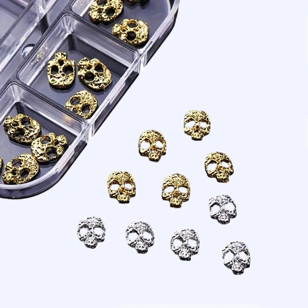 30 pçs 3d halloween crânio arte do prego encantos y2k punk gótico acessórios da arte do prego ouro prata retro estilo escuro manicure ornamentos * ^