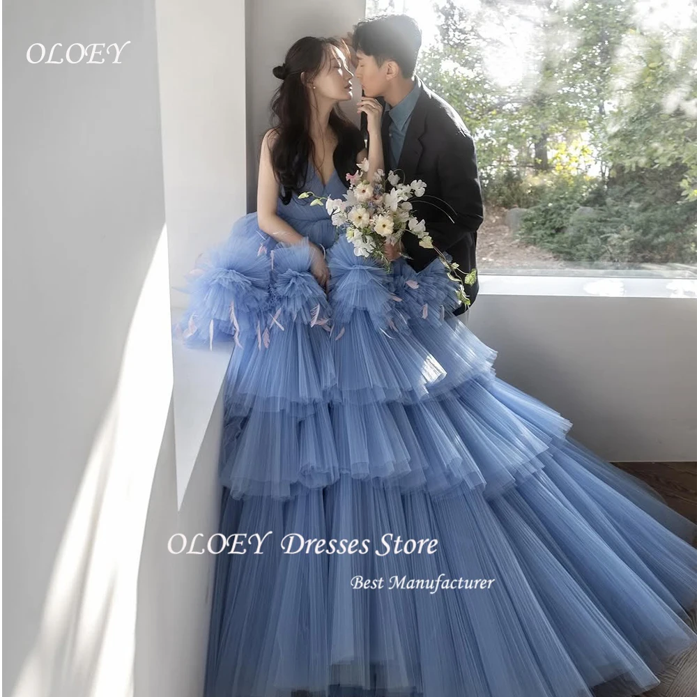 

OLOEY Princess Ball Gown Strapless Pleat Korea Evening Dresses Birthday Portraits Tiered Tulle Wedding Photos Shoot Customize