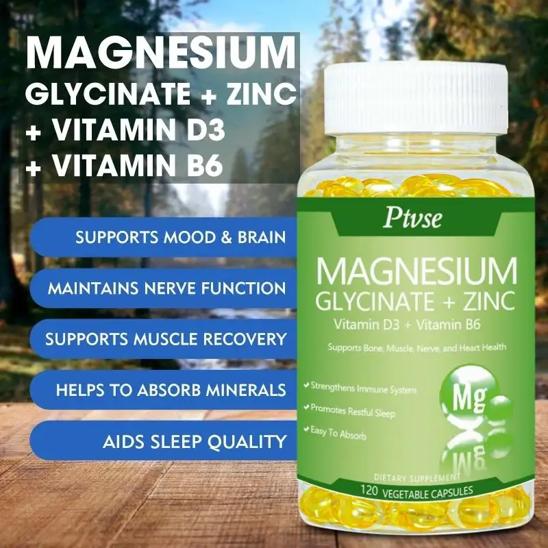 

Magnesium Glycinate 500mg Capsules High Absorption with Zinc,Vitamin D3 B6 Support Dietery Supplement Stress & Anxiety Relief