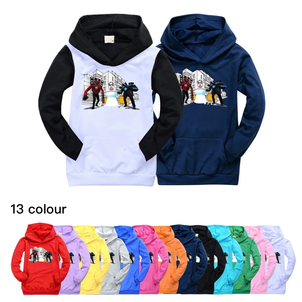 Skibidi Toilet Pocket Hoodies Children Sweatshirt Kids Clothes Pullover Tops Sweater Boys Girls Long Sleeve Casual Hooded Tees