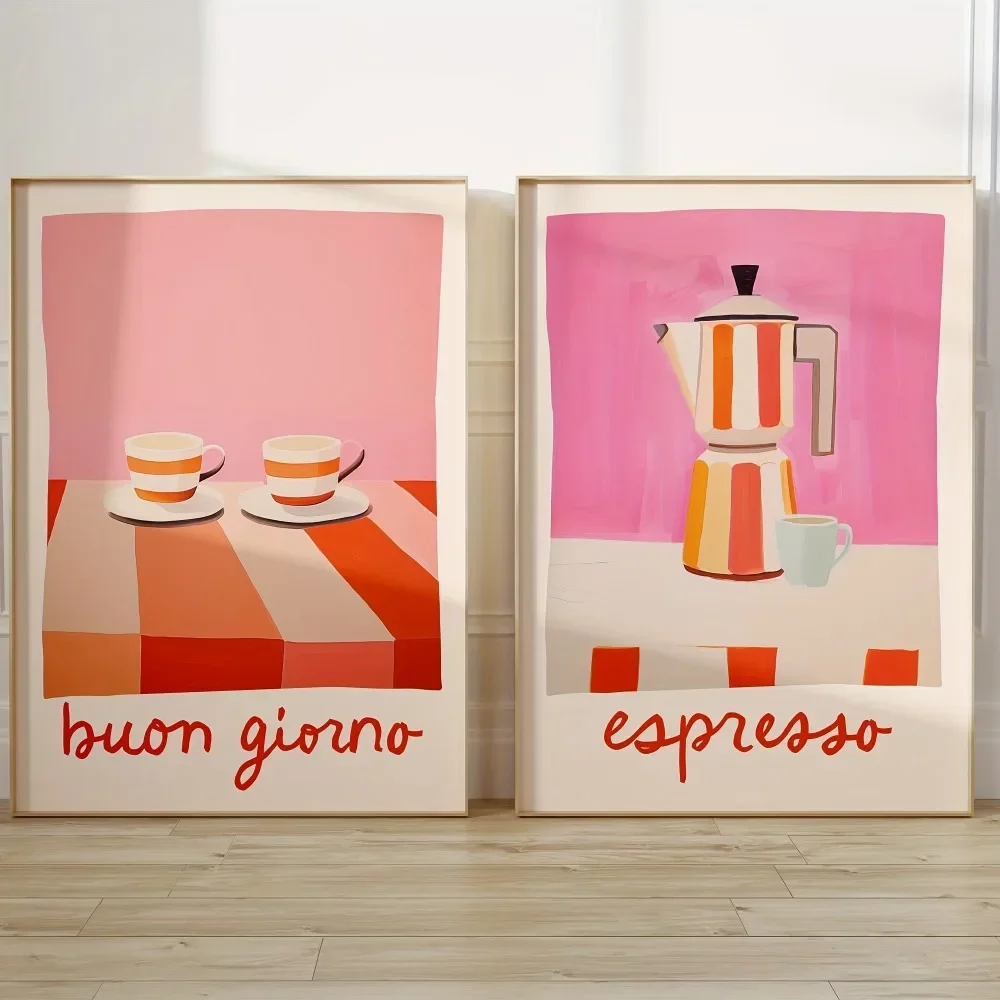 2pcs frameless Canvas Painting 2pcs Frameless Canvas Poster,Modern Art,Espresso,Moka Pot,Coffe Poster Printing,Bedroom Living Ro