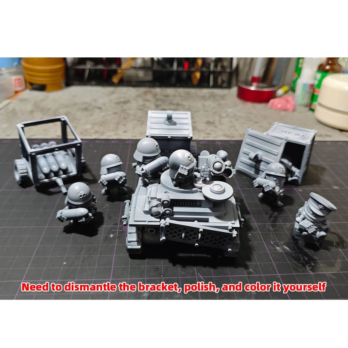 Q-Version Maßstabsmodell-Set 3D-Harz Miniatur-Soldatenfiguren Diorama Unbemalte Sci-Fi-Cartoon-Zubehör LKW Panzer Infanterie DIY – Detail 3