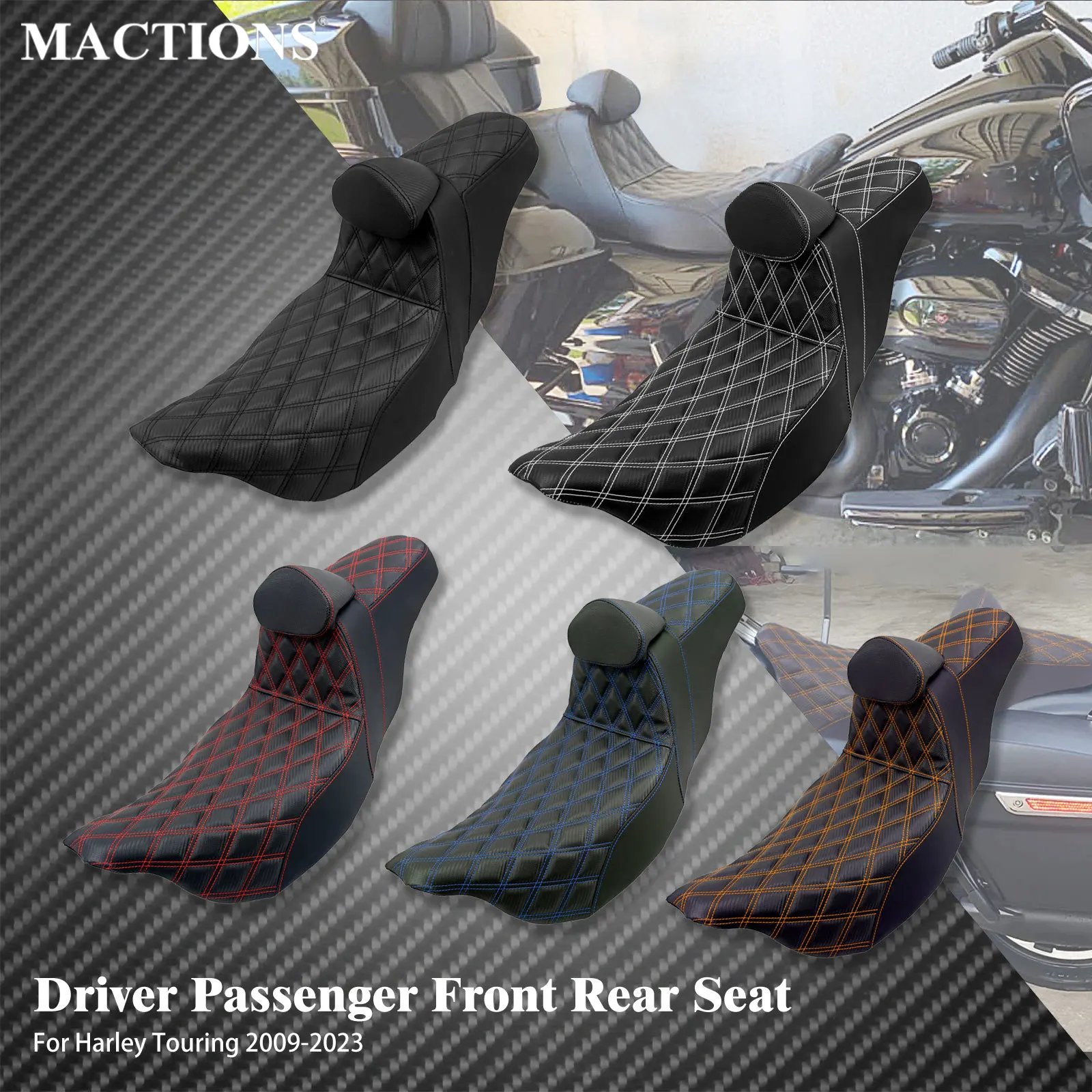 Motorcycle Driver Passenger Seat For Harley Touring Road King Street Glide FLHR FLHX 2009-24 Two Up Front Rear Cushion Backrest