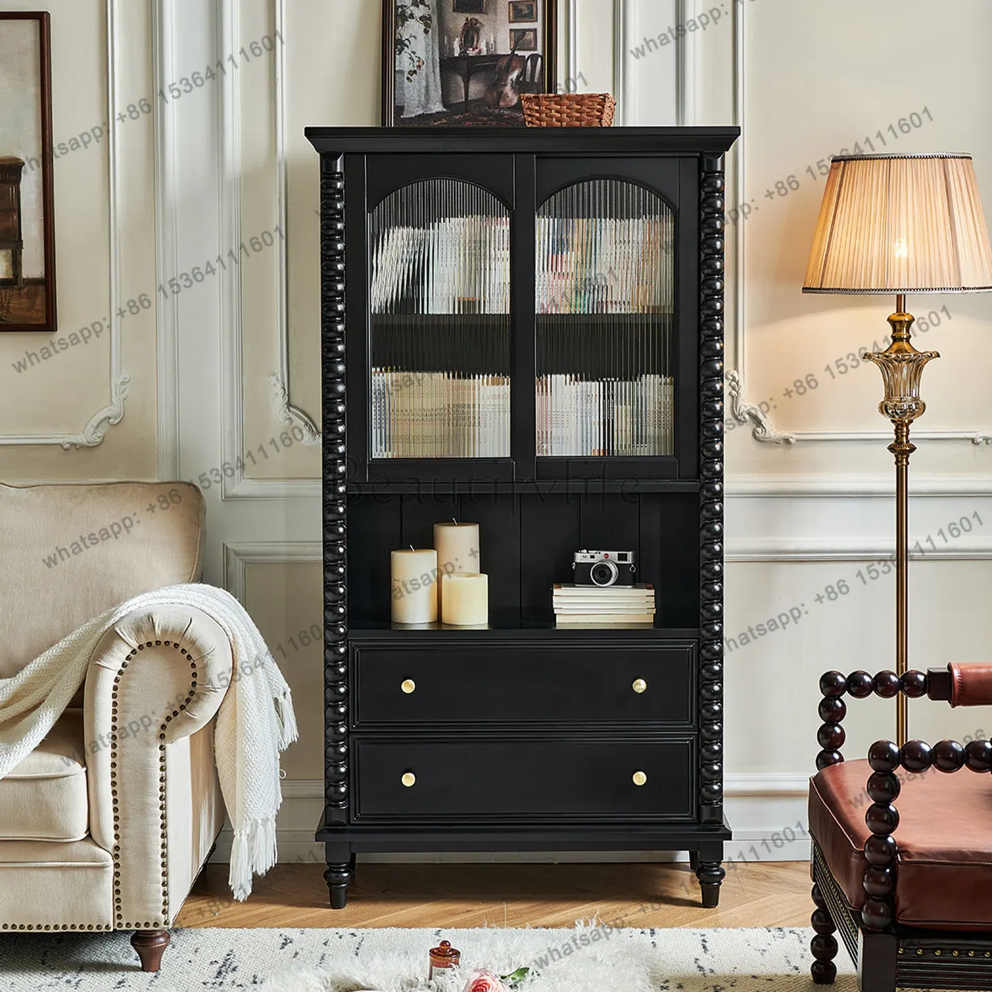 

Американский шкаф в средневековом стиле из цельного дерева, французский шкаф для гостиной или спальни со стеклянным винным шкафом.