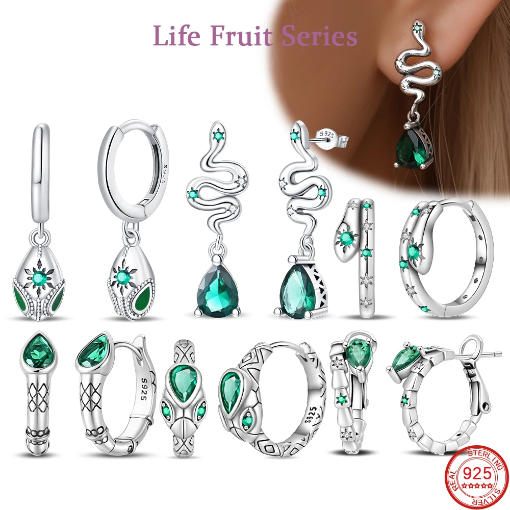 Snake Earrings 925 Silver Green Zircon Mysterious Spirit Snake Ear Studs For Women Formal Anniversary Birthday Party Jewelry