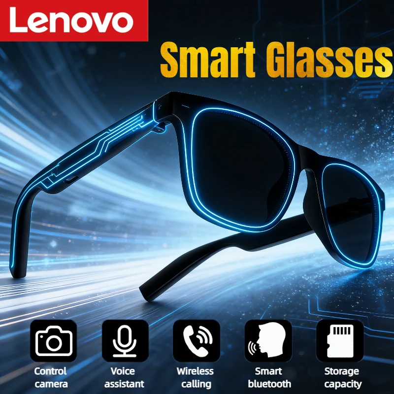 Lenovo Smart Glasses Remote Control Touch Photo Camera Recording Translator Voice Assistant Adults Wireless Bluetooth Glasses