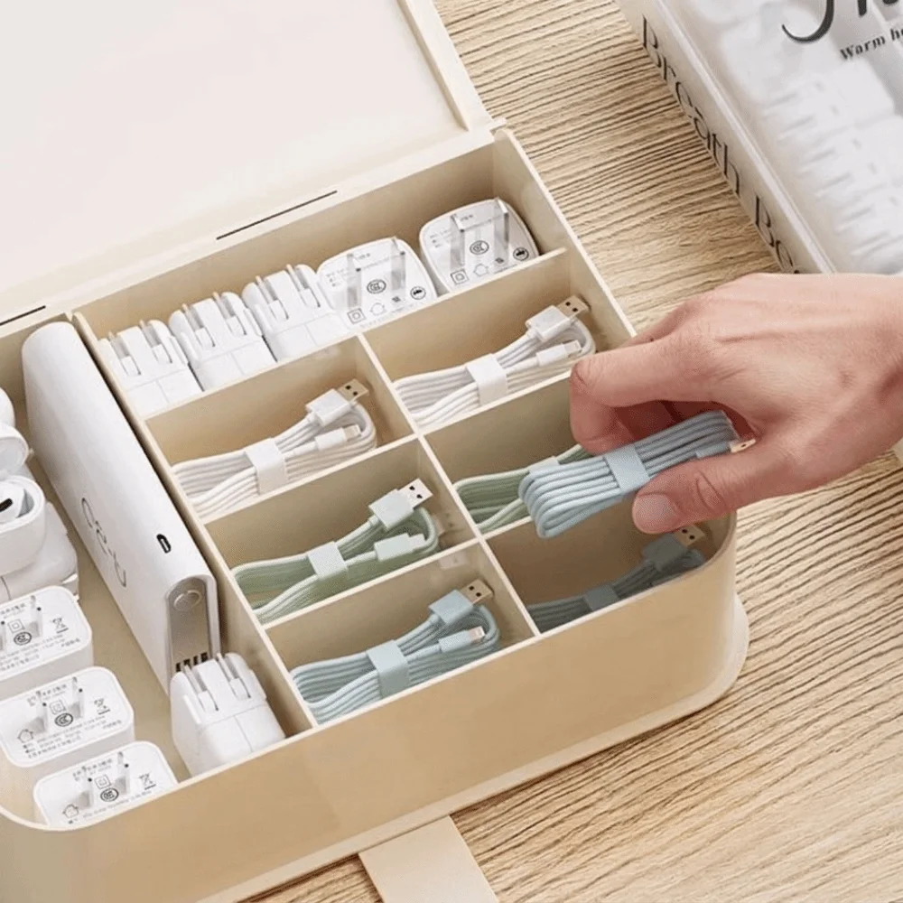 Multi-Compartment Cable Organizer Box With Dividers Bookshelf-style Desktop Organizer Dustproof Neat Wiring Storage Box