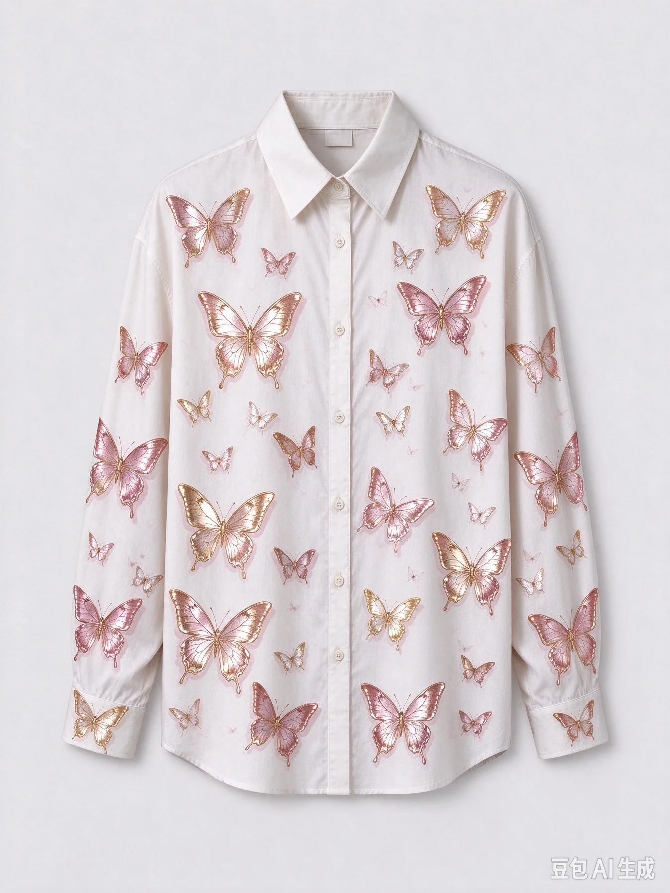 Unisex All Over Butterfly Print Long Sleeve Shirt, Loose Casual Button Down Shirt for Men Women Streetwear