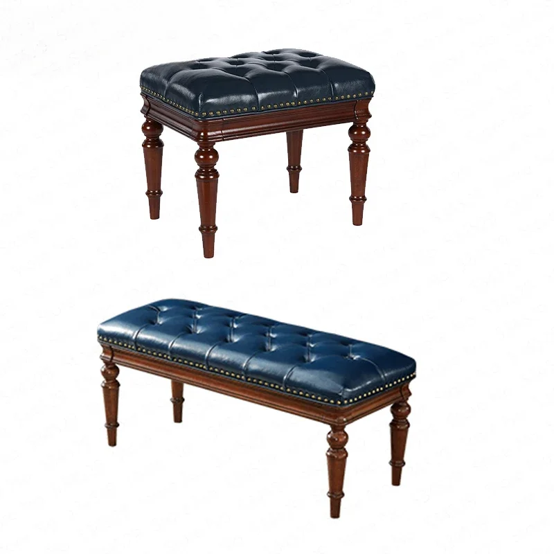 Banqueta americana para quarto, madeira maciça, mesa de luxo acessível, banco de couro, Guzheng