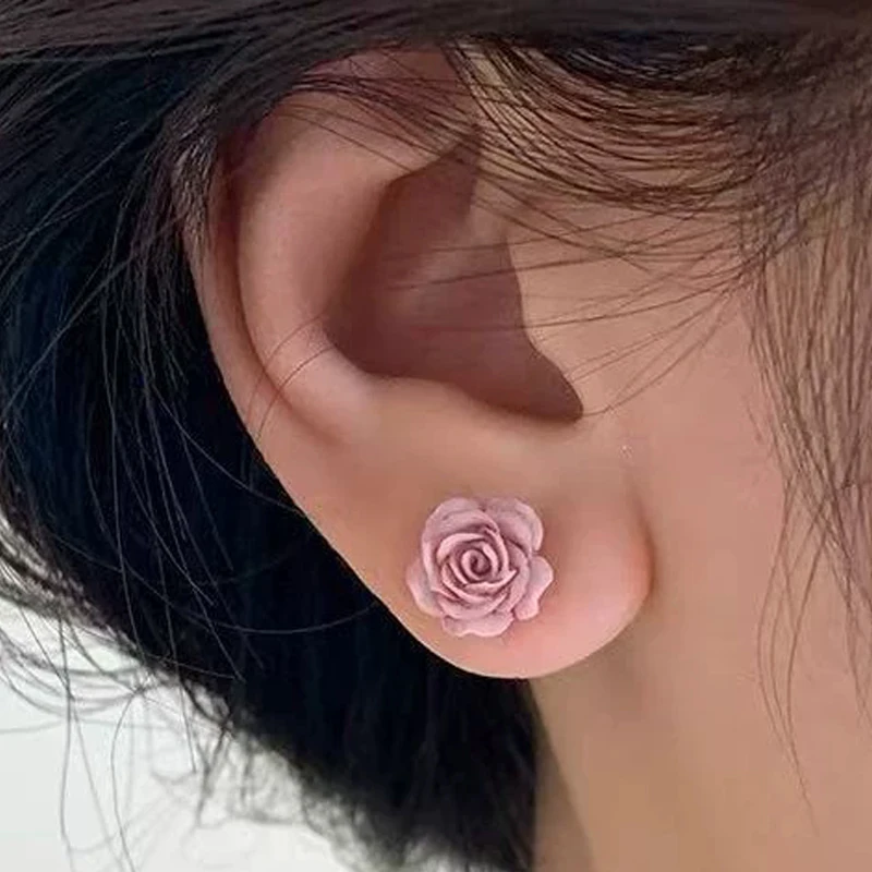 Pink Small Flower Stud Earrings for Women Girls Sweet Cute Jewelry Super Mini Daily Wear Trendy Earrings Wholesale Accessories