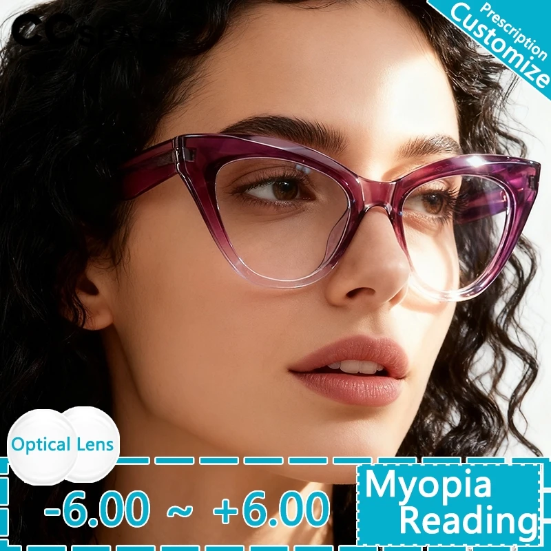 Modische Damen-Kurzsichtigkeitsbrille Blaulichtfilter Augenschutz Transparente Presbyopie- und Weitsichtkorrekturbrille