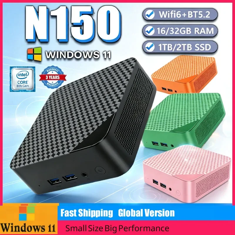 intel-core-n150-portable-mini-pc-16gb-ddr4-m2-nvme-ssd-triple-4k-wifi6-silent-cooling-office-home-desktop-2026-pro