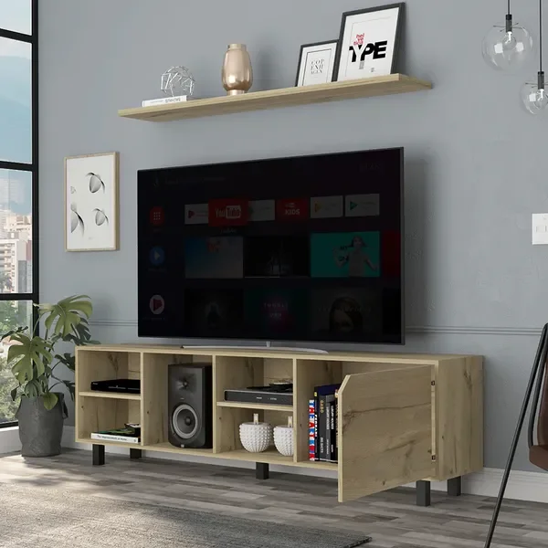 

TV Stand for TV´s up 70' Estocolmo, Four Open Shelves, Light Oak Finish